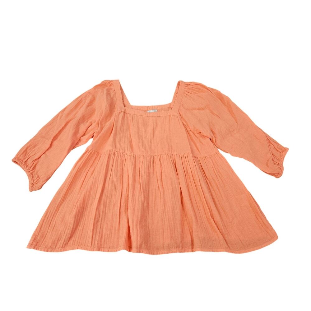 Mud Pie Coral Cotton Gauze Babydoll Tunic Square Neck Puff Sleeve Medium